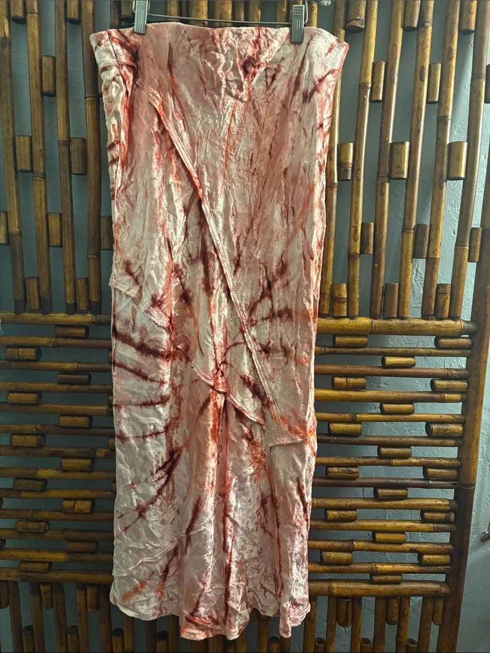 SZ L FREE PEOPLE serious swagger PINK Tie DYE crushed velvet maxi SKIRT boho